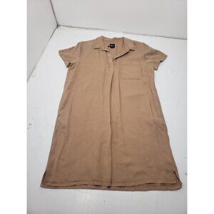 GAP Shirt Dress Womens Large Tan Lyocell Tencel Short Sleeve Popover Collared